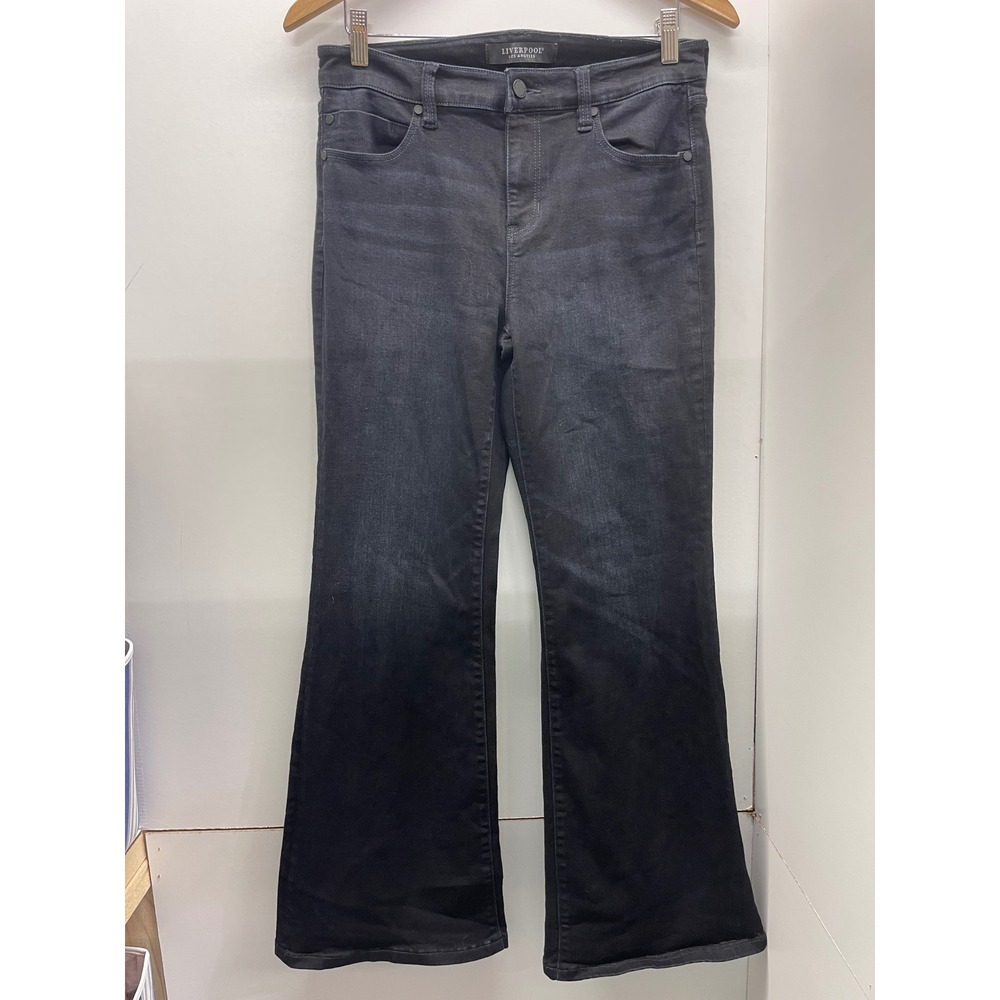 Liverpool Los Angeles Hannah Flare Jeans Faded Black High Rise Size 10/30